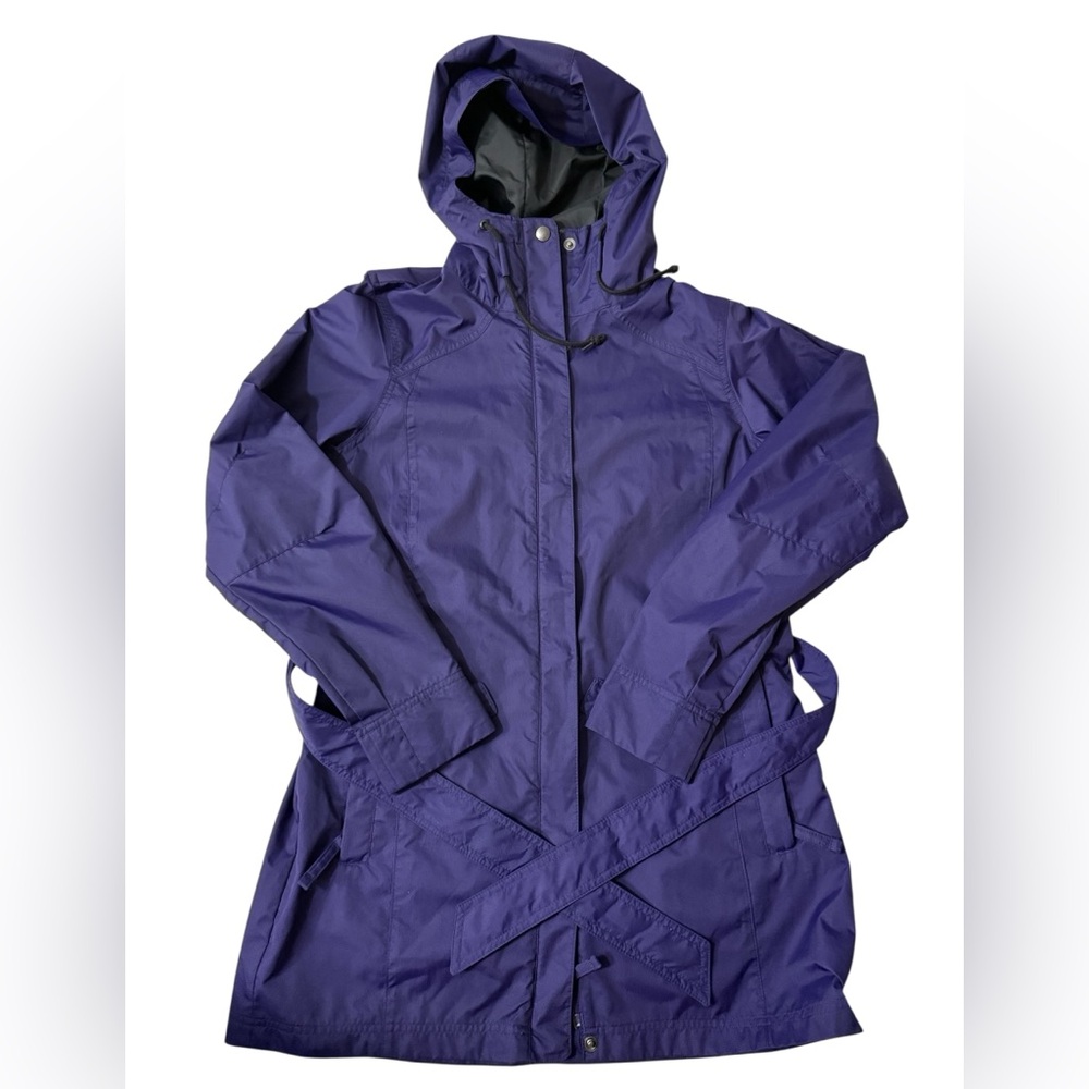 Columbia Omni-Shield Rain Jacket Womens M Purple Hooded Waterproof Belted
